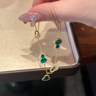 S925银招财孔雀石福禄葫芦手链女纯银春夏轻奢小众手串情人节礼物