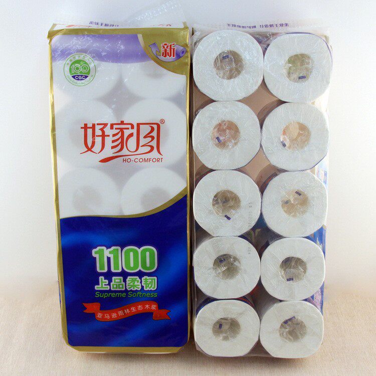 商超同款好家风卷纸柔韧原生木浆1100节10卷/提家用客厅卷筒纸巾