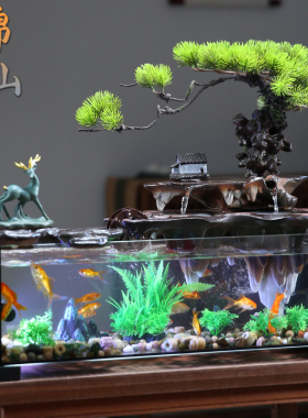 流水摆件循环水客厅可养鱼缸电视柜桌面过滤假山办公室招财风水轮