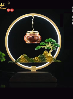 纯铜禅意迎客松香炉桌面