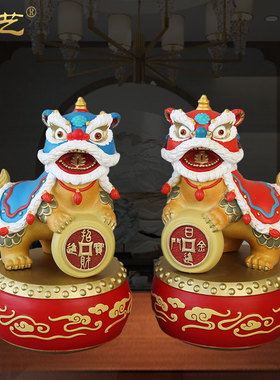 献瑞醒狮铜摆件家居工艺装饰品