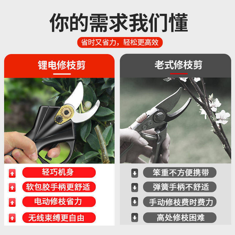 电动修枝剪刀果树剪充电式强力粗枝无线锂电多功能剪树枝电动剪刀