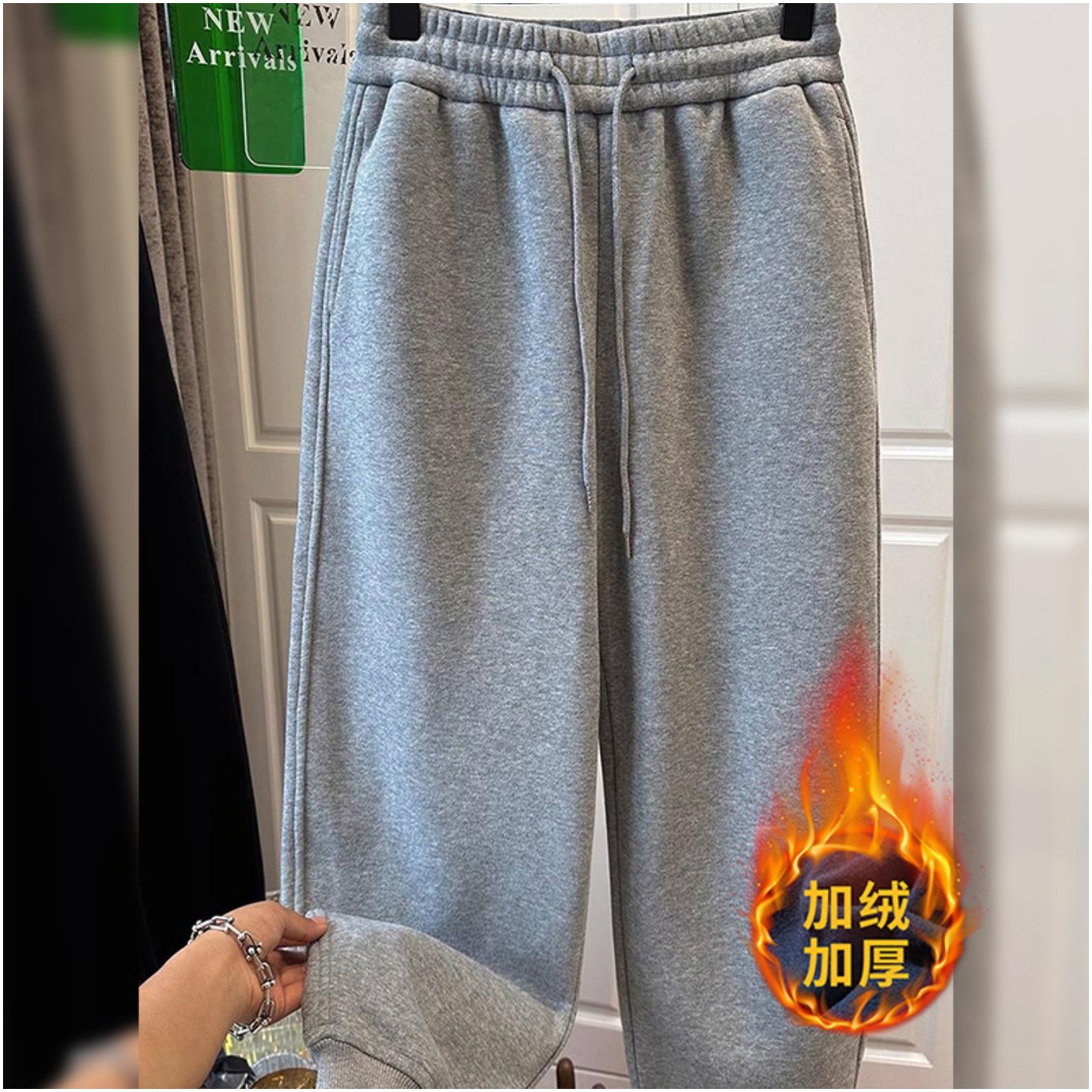 灰色加绒加厚束脚哈伦裤女冬季新款保暖大码宽松显瘦小个子休闲裤