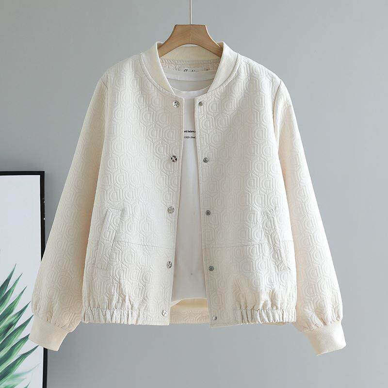 短款圆领棒球服春秋外套女高级感宽松显瘦百搭休闲压花夹克上衣潮