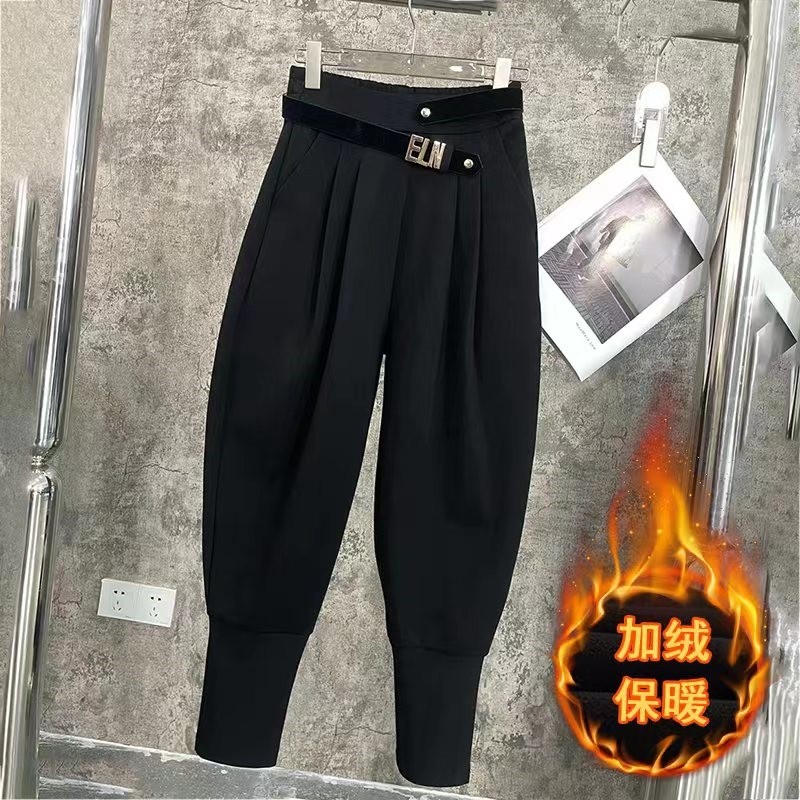 黑色加绒灯笼裤女冬季新款爆款加厚保暖休闲小脚哈伦裤马丁靴裤子