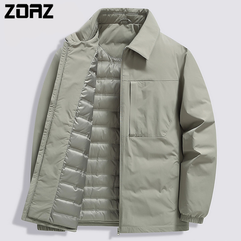 ZOAZ轻薄夹克羽绒服男士冬季新款翻领鸭绒保暖秋冬装短款休闲外套