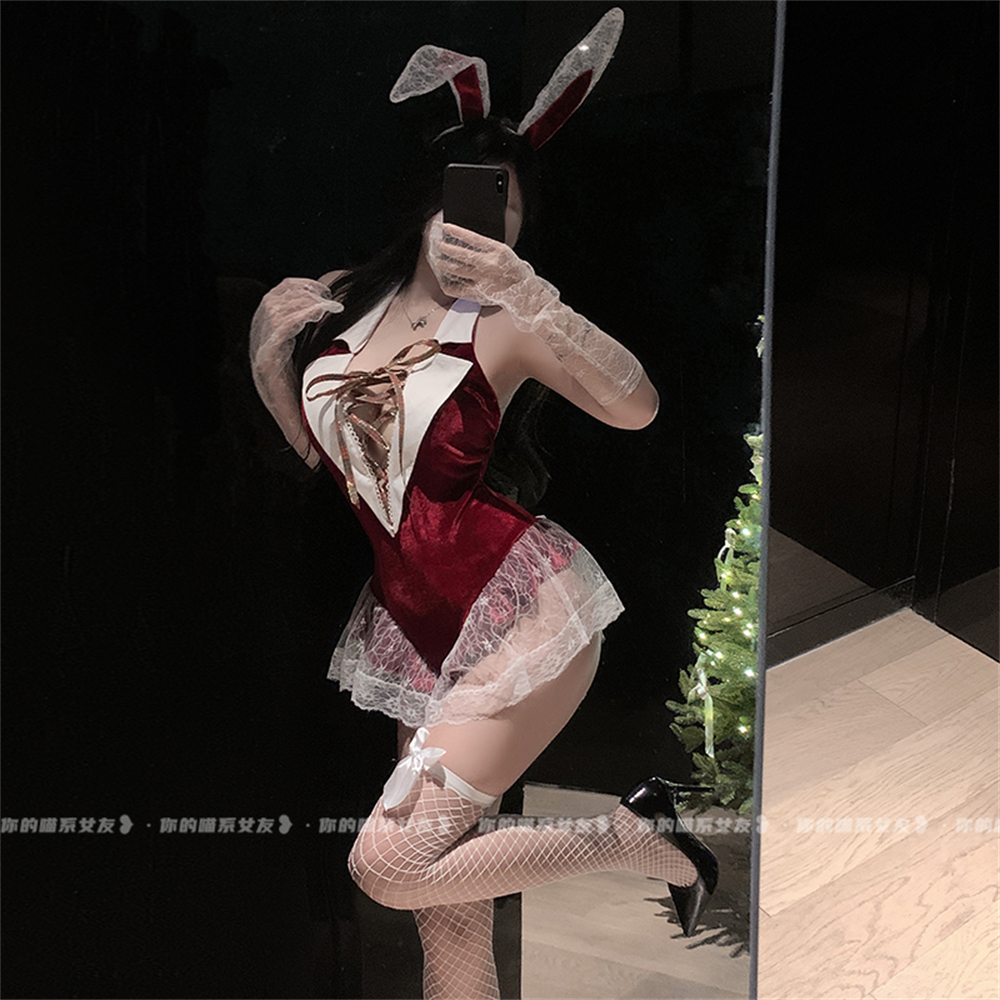 圣诞兔女郎制服性感女仆深v睡裙