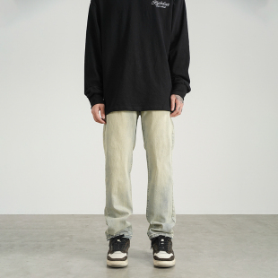 BLACK OF EXIT美式街头水洗做旧泛黄宽松牛仔裤百搭休闲长裤男女