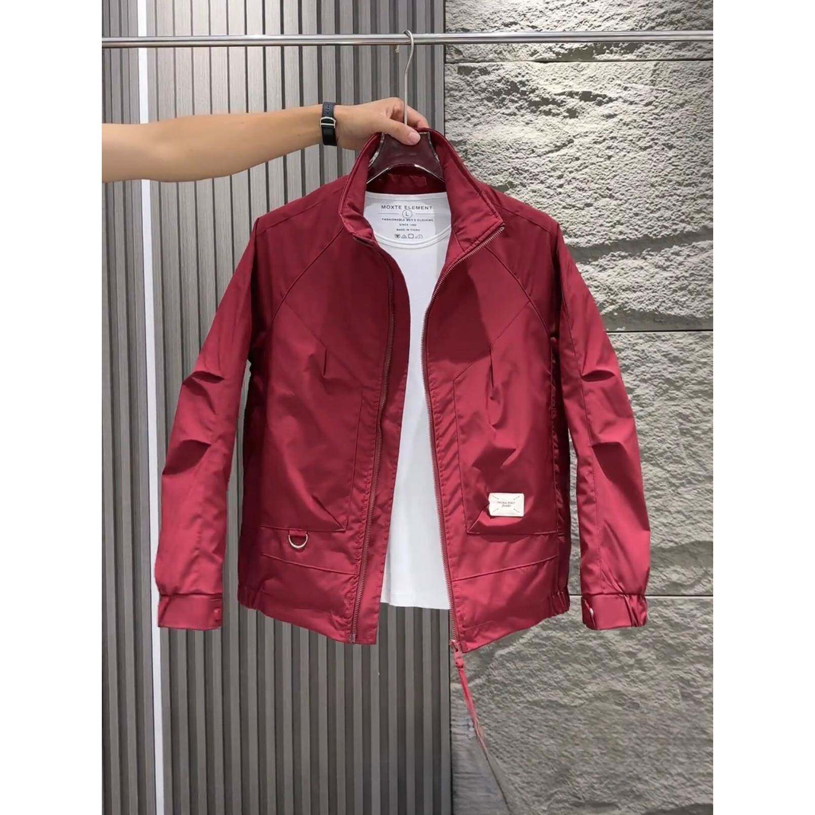 春季男士立领夹克2026新款修身时尚百搭酒红色外套休闲短款外套男