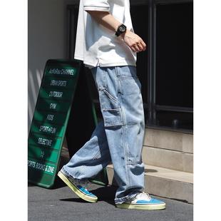 Sigbreak日系复古B01水洗宽松双膝伐木cleanfit工装直筒牛仔裤男