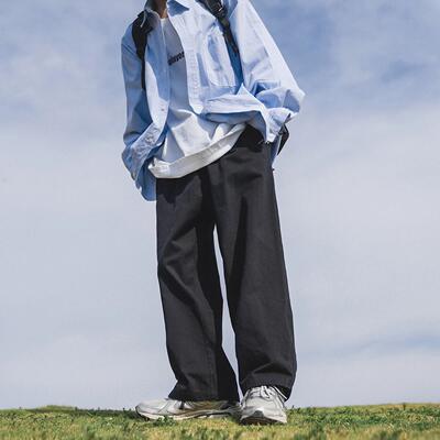 GOGOSOON男生夏季裤子2026直筒宽松休闲裤黑色纯棉长裤美式青少年