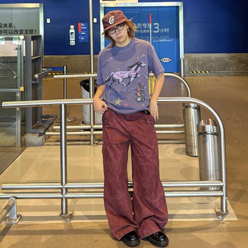 Soga alien春夏复古街头做旧印花短袖T恤男休闲宽松百搭情侣上衣