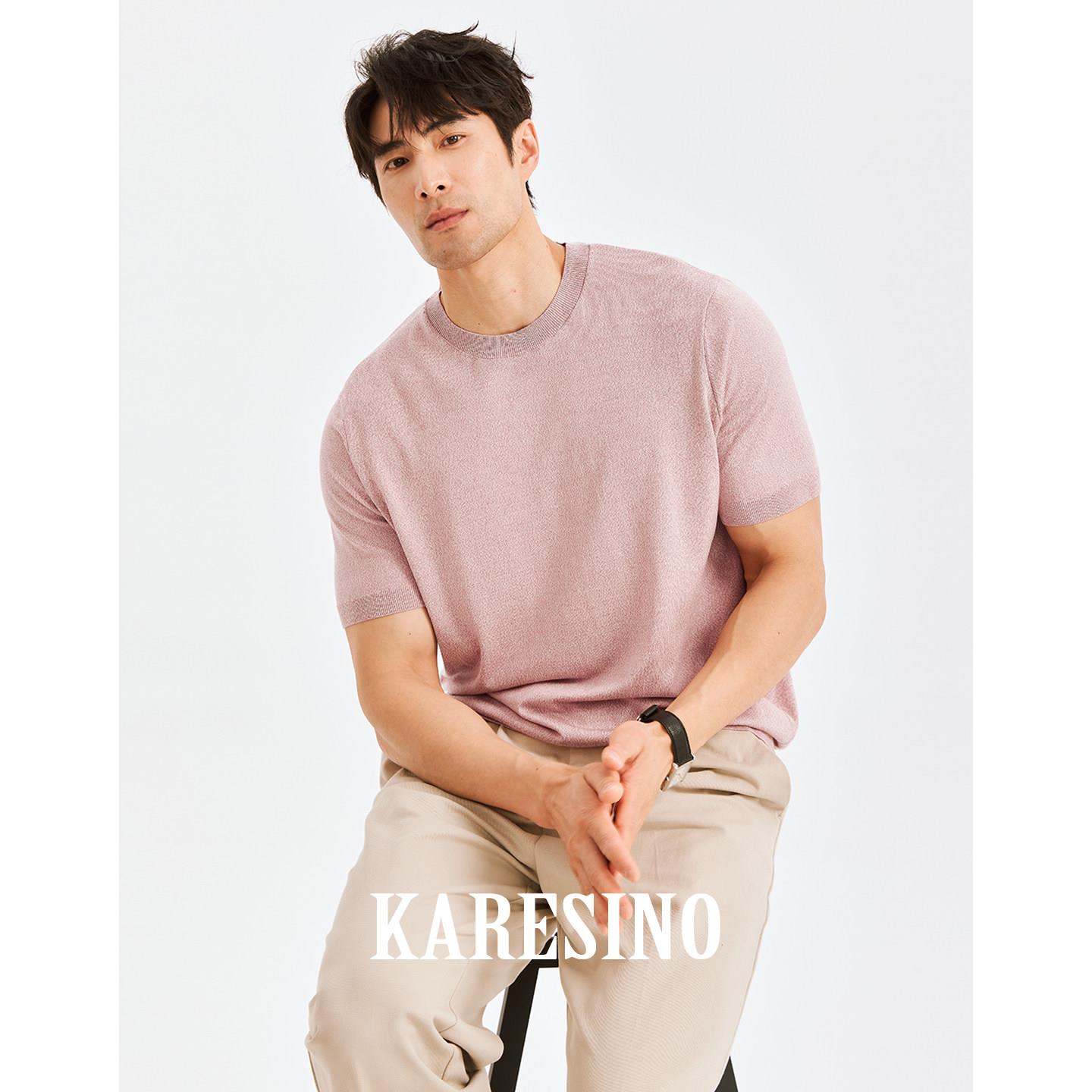 KARESINO夏季透气100%莱赛尔针织上衣男装冰丝薄款圆领短袖男T恤