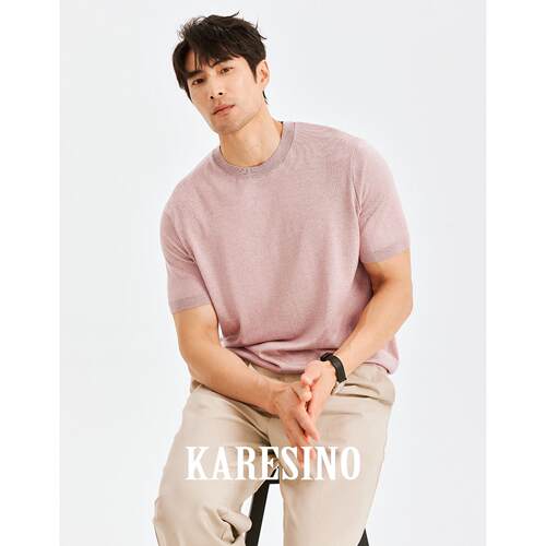 KARESINO夏季透气100%莱赛尔针织上衣男装冰丝薄款圆领短袖男T恤