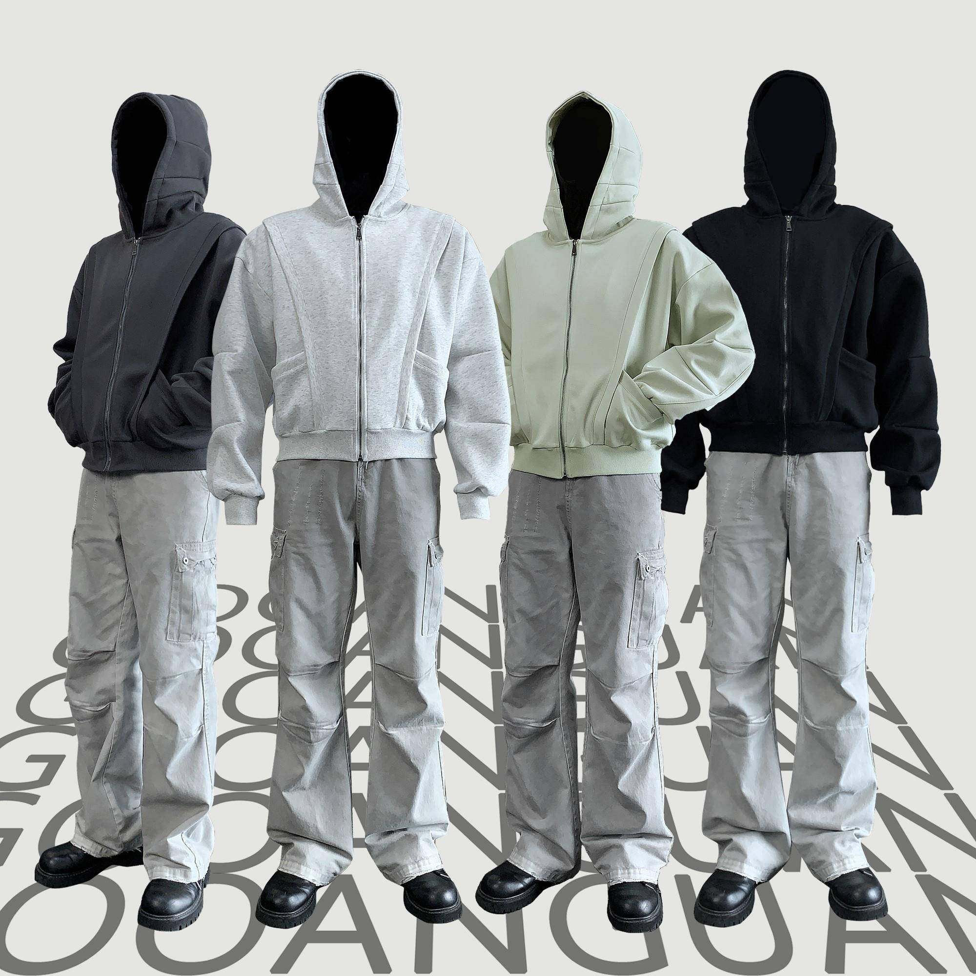 活页拉链卫衣360克短款boxy纯色开衫卫衣秋季上衣宽松连帽衫男女