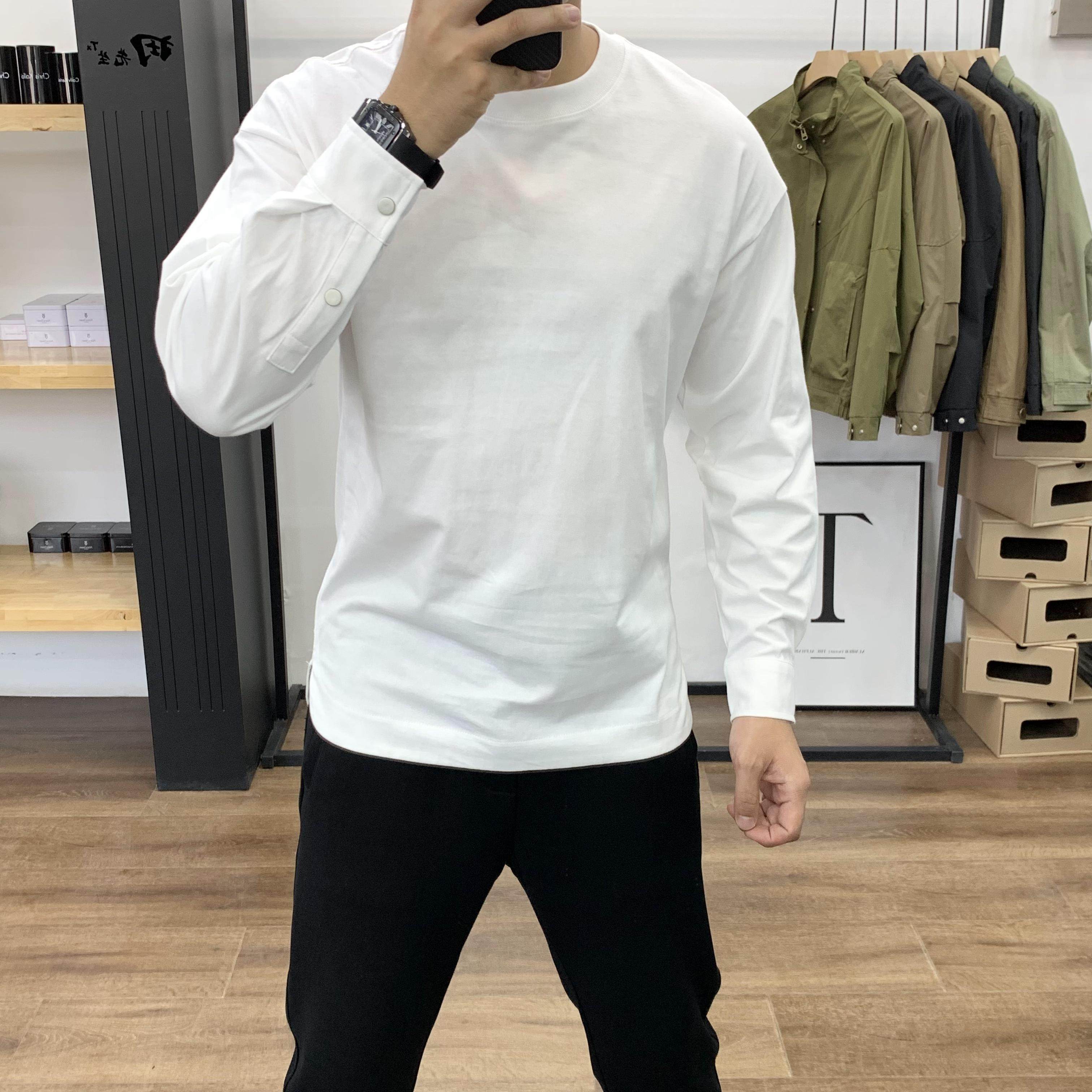 2026秋季新款圆领长袖t恤男简约宽松休闲百搭纯棉打底衫体恤上衣
