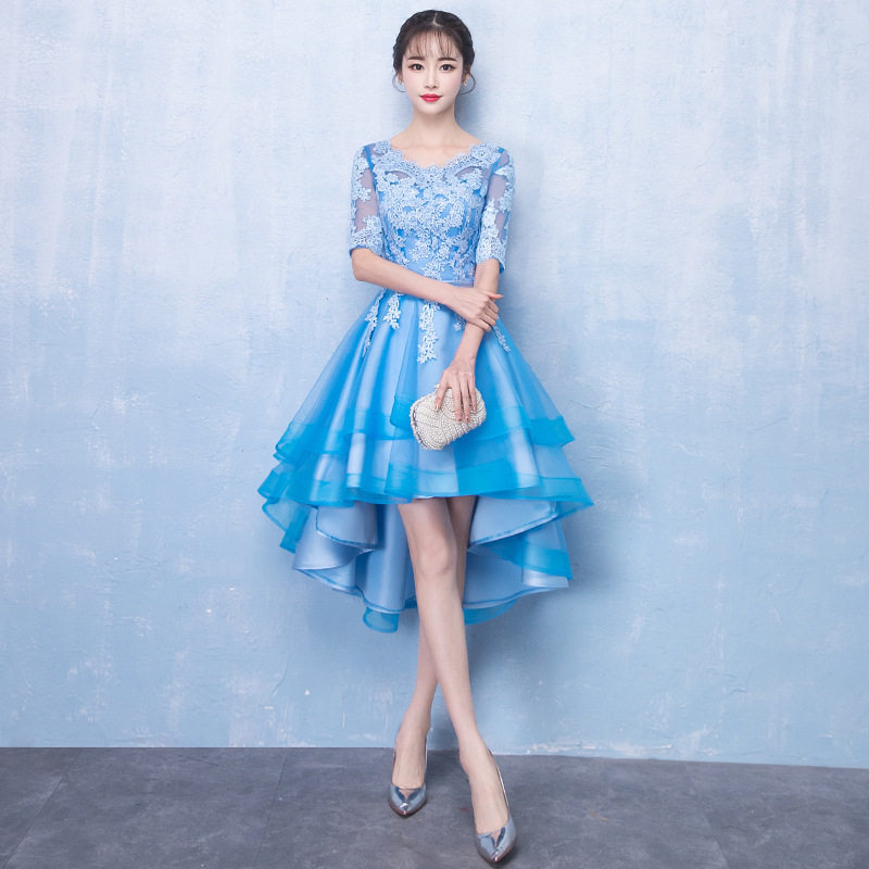 晚礼服女2026新款宴会礼服优雅前短后长款小个子年会主持人晚礼服