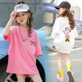 Хлопковая длинная летняя детская футболка с коротким рукавом, средней длины, в западном стиле, в корейском стиле, подходит для подростков