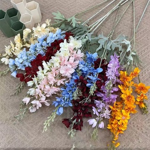 仿真两叉飞燕草绢花假花婚庆路引酒店客厅装 饰插花摆件拍摄道具