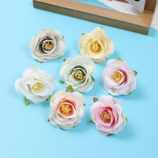 仿真茶花玫瑰花头 DIY手工花环材料汉服头饰配件婚庆布置假花绢花