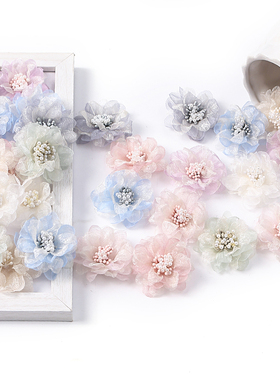 小清新仿真立体布料艺芙蓉纱花 DIY手工材料花饰头饰服饰草帽辅料