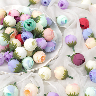 仿真玫瑰花苞 饰绢花 假花diy手工材料婚庆花墙布置簪花草帽花装