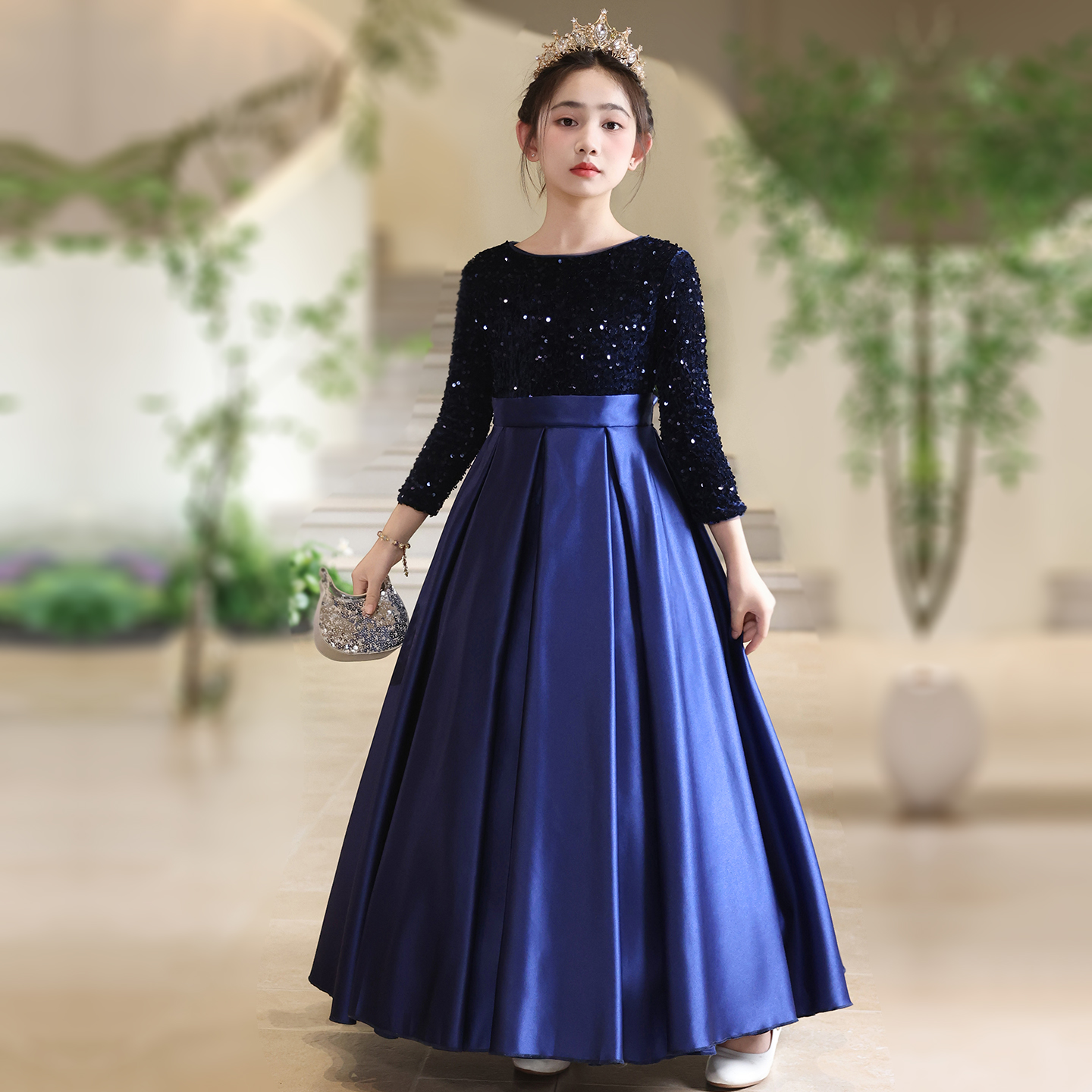 高端女童新款亮片长款公主裙