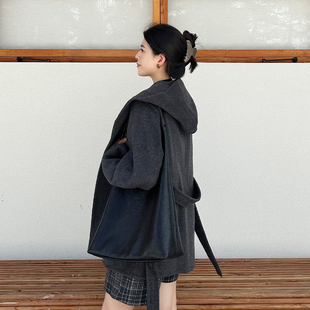 双面羊绒大衣女小个子2025新款中长款秋冬加厚韩系连帽羊毛呢外套