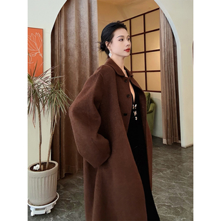 棕色双面羊绒大衣女2025新款秋冬季加厚高级感冬天中长款毛呢外套