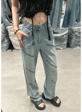 【7柒家】春夏新款 时尚街拍 休闲百搭 字母窄版直筒裤NK370100GL