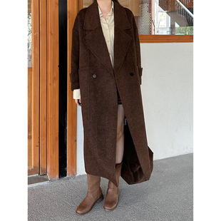 咖色双面羊绒大衣女2025新款秋冬季高级感西装款宽松羊毛呢子外套
