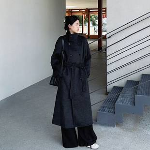 深灰色双面羊绒大衣女2025新款秋冬大码中长款小个子立领毛呢外套