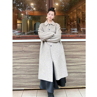 燕麦色双面羊绒大衣女2025新款冬季加厚娃娃脸中长款斗篷毛呢外套