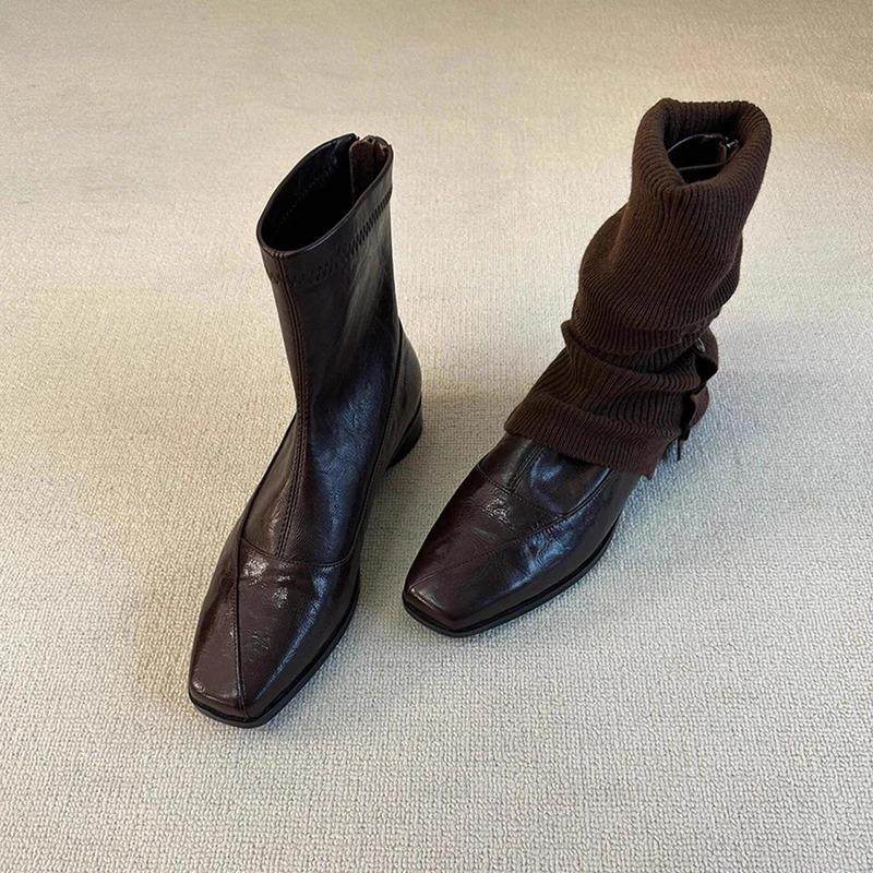 觅华轻奢女鞋企业店复古低跟瘦瘦靴后拉链方显瘦弹力靴女气质短靴,女鞋,时装靴,淘宝优惠券,粉丝福利购,淘宝优惠卷