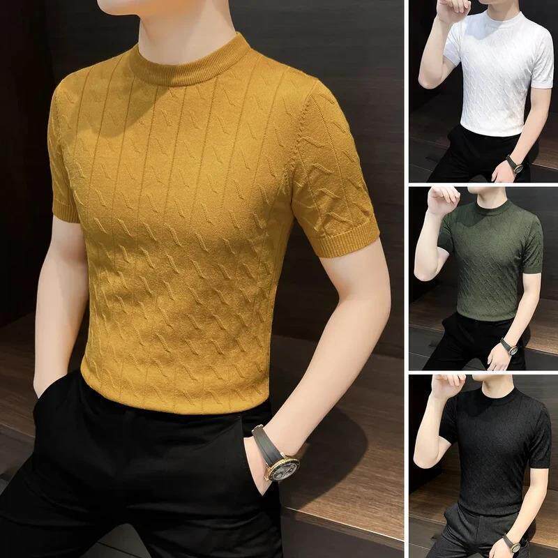 FZ轻奢服饰条纹男士短袖t恤爆款2026新款夏季薄款针织透气款上
