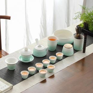 家用客厅陶瓷侧把壶轻奢简约茶壶盖碗提梁壶茶杯整套 功夫茶具套装