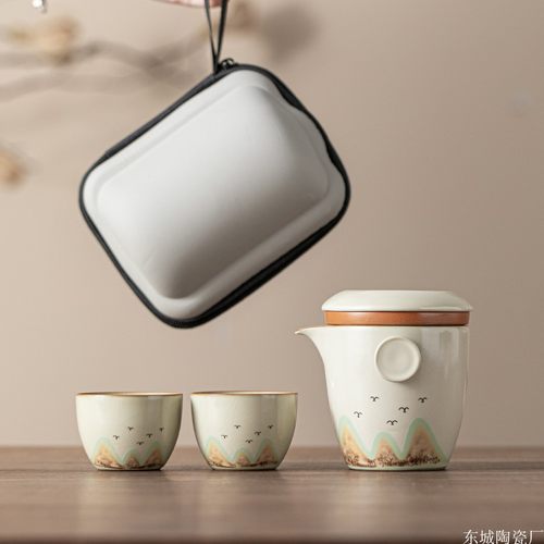 旅行茶壶汝窑功夫户外陶瓷手绘