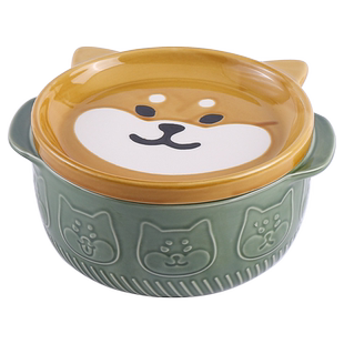 日式卡通双耳泡面碗带盖的陶瓷碗家用面碗高级感螺蛳粉碗专用可爱