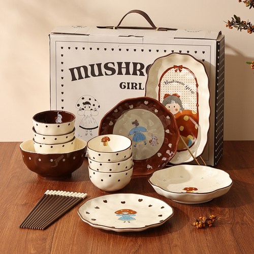 熊谷组陶瓷复古可爱礼盒餐具套装