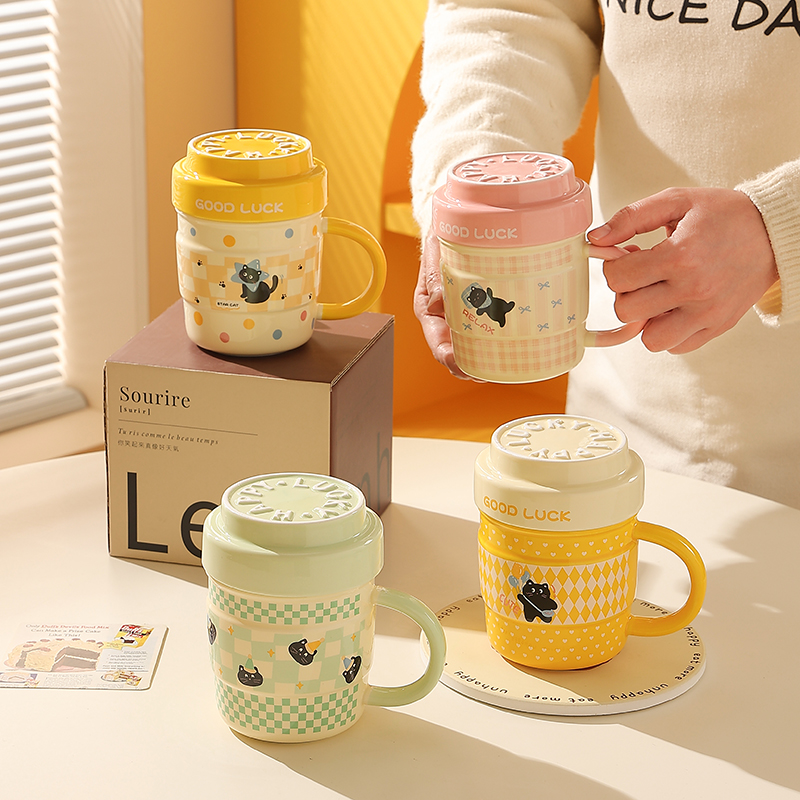 可爱小猫马克杯带盖陶瓷水杯