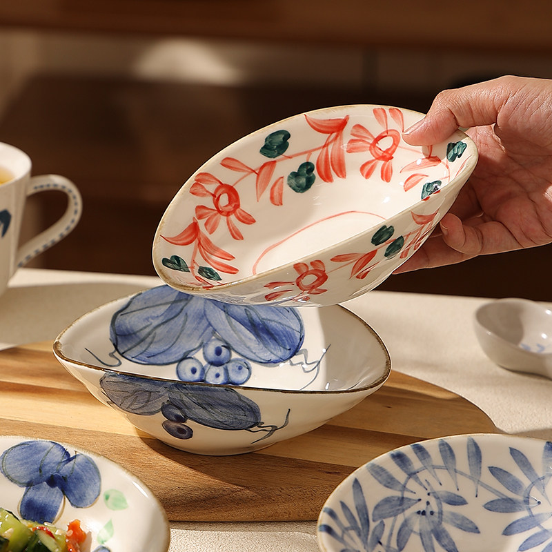 日式冷菜盘陶瓷异形盘子复古小吃零食盘商用餐厅凉菜碟早餐浅口碗,餐饮具,盘,淘宝优惠券,粉丝福利购,淘宝优惠卷