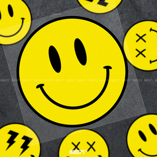 闪电笑脸表情包车贴JDM汽车油箱盖电动摩托车头盔行李箱反光贴纸