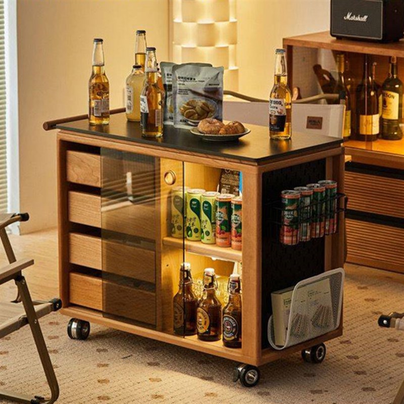 北欧小推车实木客厅n沙发边柜边几阳台岩板茶台桌日式茶水柜餐边