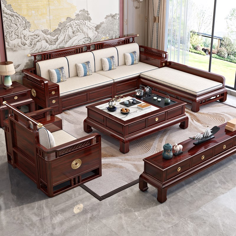 酸枝木实木沙发组合123储物冬夏两用新中式L2024新款红木客厅家具