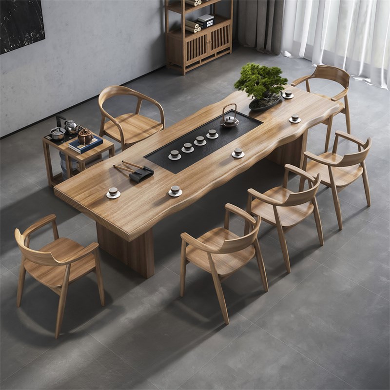 实木茶桌博古架组合现代简约家用茶台茶桌茶盘一体新款Z松木泡茶