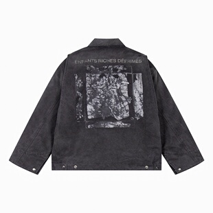 ERD忧郁的富二代罗曼蒂克印花磨破水洗做旧底特律牛仔夹克外套男