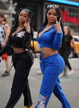 亚马逊欧美女装跨境休闲街头印花2件套闺蜜装多色套装辣妹