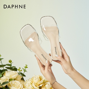 达芙妮高跟凉拖2023年新款 夏季 百搭一字拖鞋 Daphne 外穿时尚 女鞋