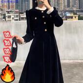 2025年新中式 胖mm遮肉收腰连衣裙女 新款 大码 加绒加厚小黑裙秋冬季