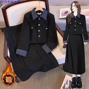 裙两件套 茶系穿搭高级感加绒加厚小香风套装 新中式 连衣裙秋冬新款